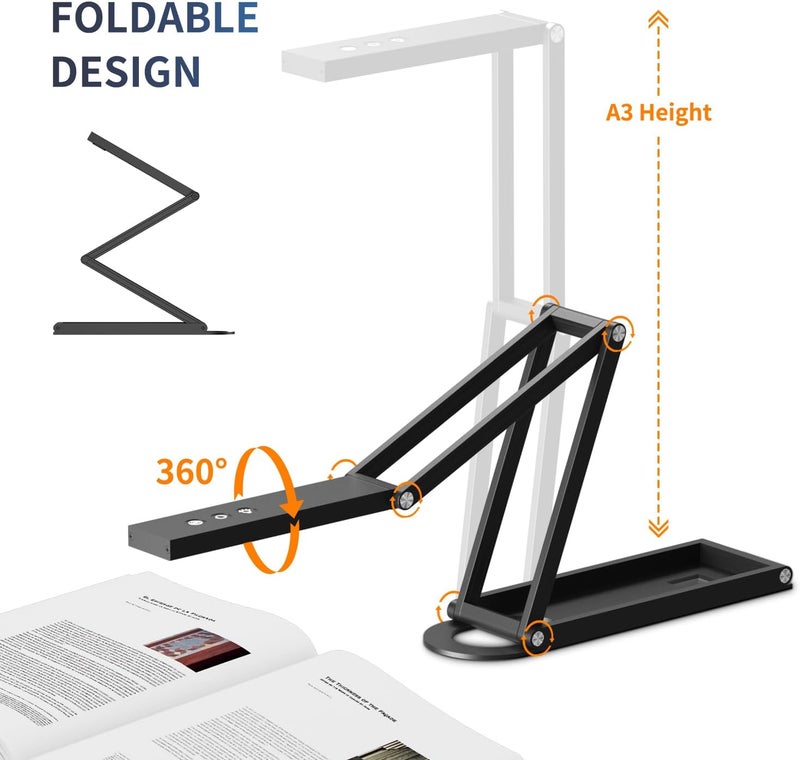 NetumScan 4K USB Book Document Camera & Webcam with Built-in Microphone & AutoFocus, USB Visualiser A3-Size, Built-in 3-Level LED, Foldable for Web Distance Learning&Teaching Compatible MacOS&Windows - Image 3